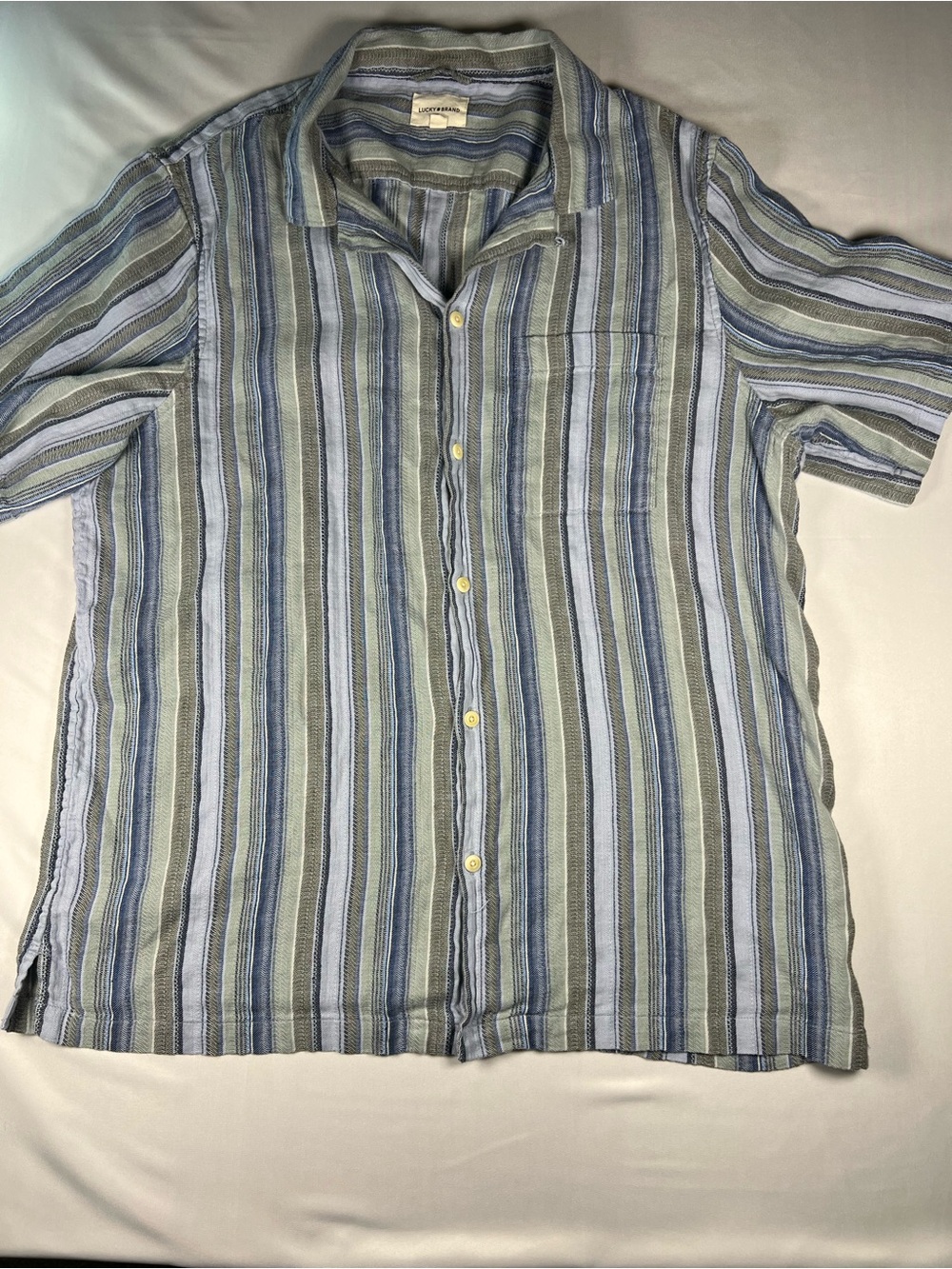 Lucky Brand Striped Short-Sleeve Button-Down Shirt in Blue and Green
